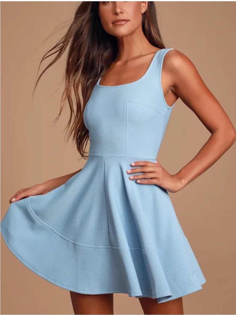 Lulu's Powder Blue Scoop Neck Fit & Flare Dress Size SMALL